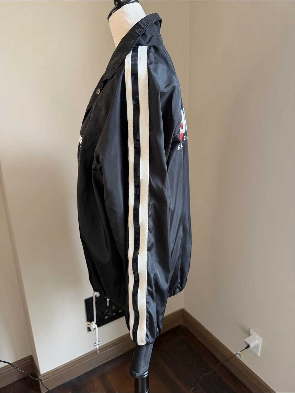 Diesel Black Windbreaker with White Snaps and Red Logo Medium Like New
